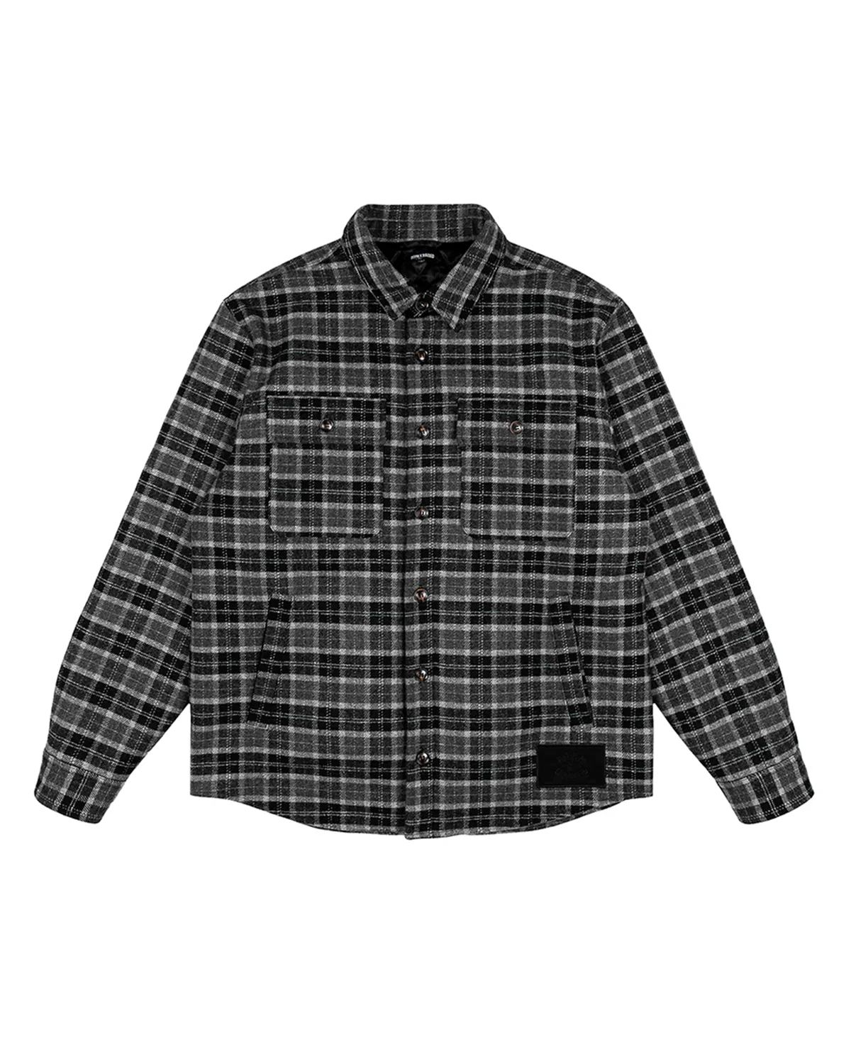 Embroidered Flannel Shirt Jacket Grey/Black