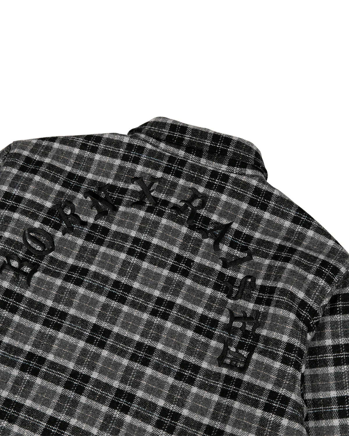 Embroidered Flannel Shirt Jacket Grey/Black - Image 3