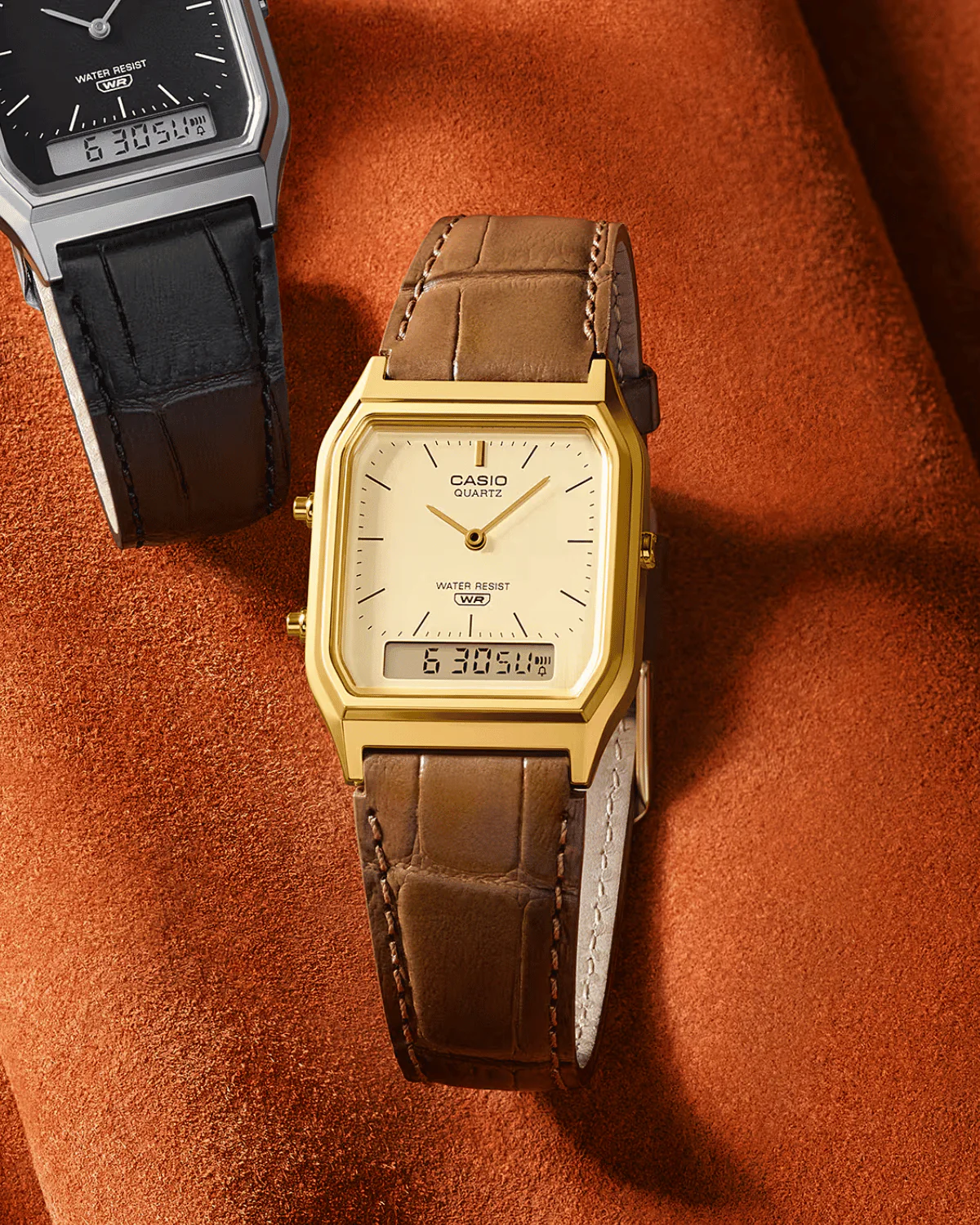 Vintage Gold Leather Watch AQ230EGL-9A - Image 3