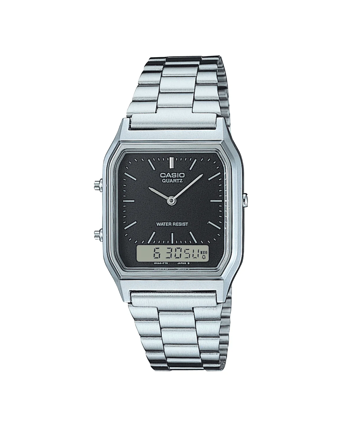 Vintage Silver and Black Stainless Steel Watch AQ230A-1DM