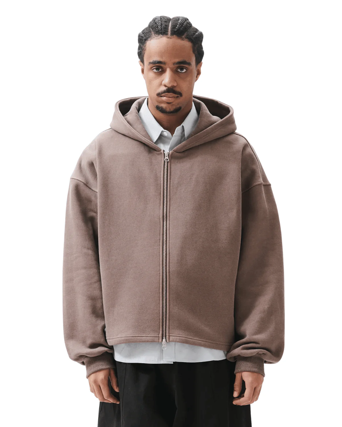 Boxy Zip-Up Hoodie Brown