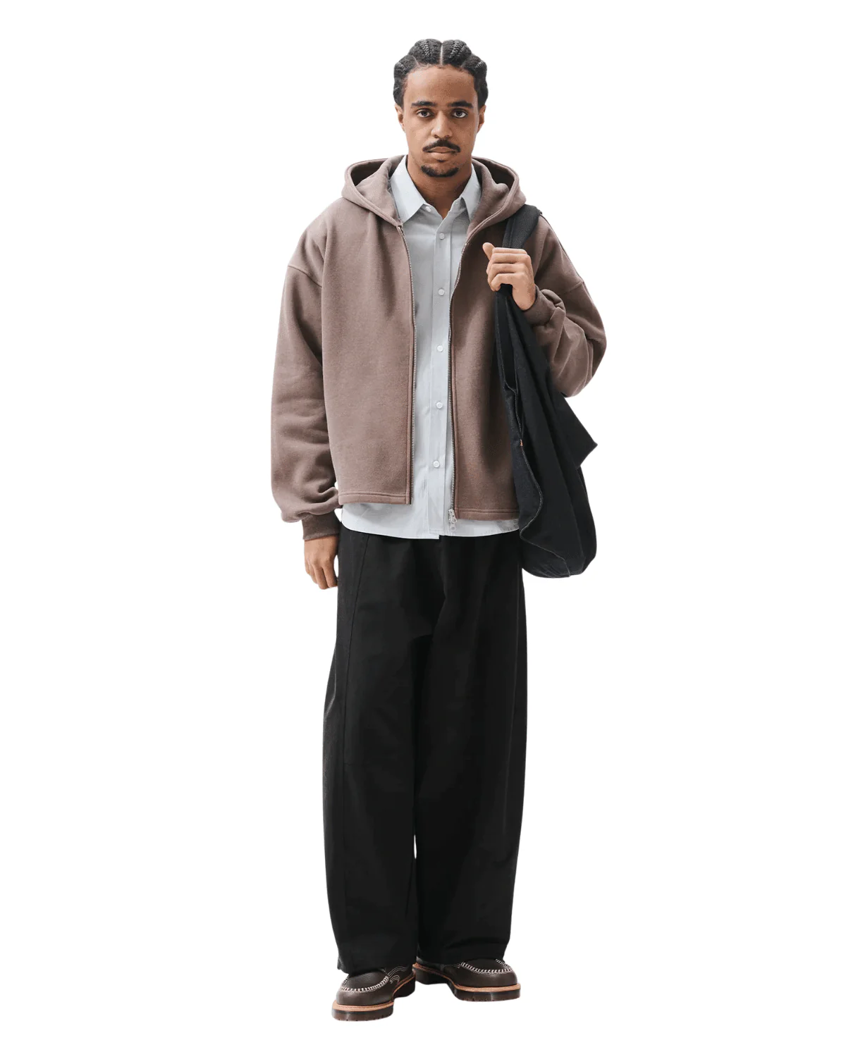 Boxy Zip-Up Hoodie Brown - Image 3