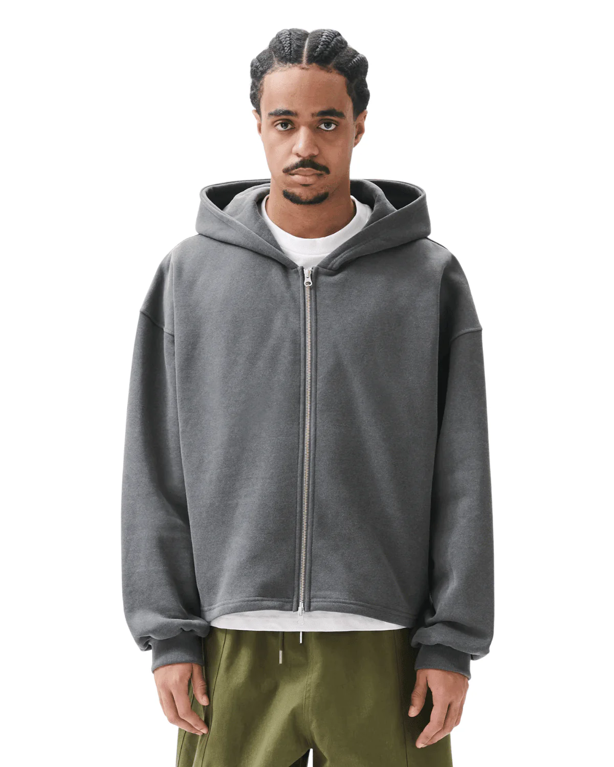 Boxy Zip-Up Hoodie Charcoal
