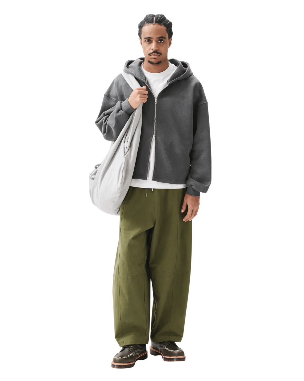 Boxy Zip-Up Hoodie Charcoal - Image 3