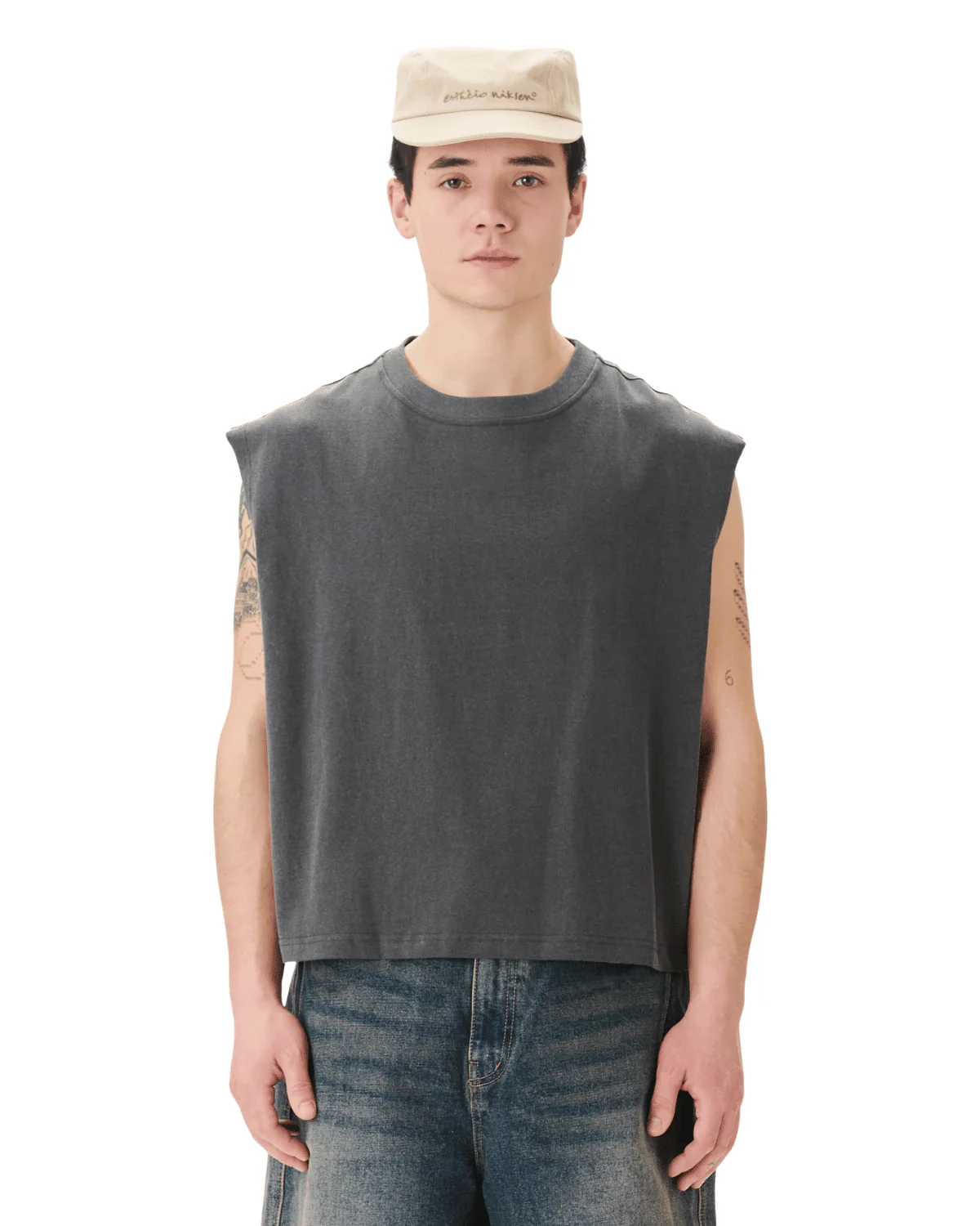Muscle Cropped Tee Charcoal