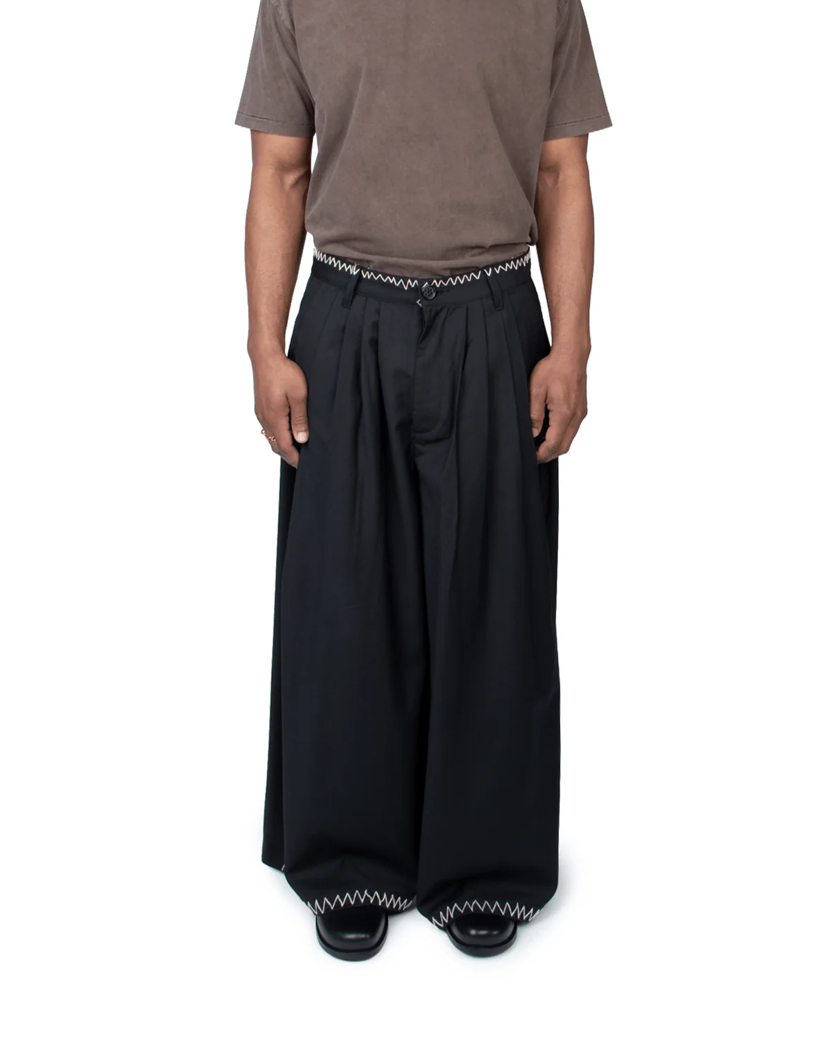 Black Wool Wide Wool Trouser