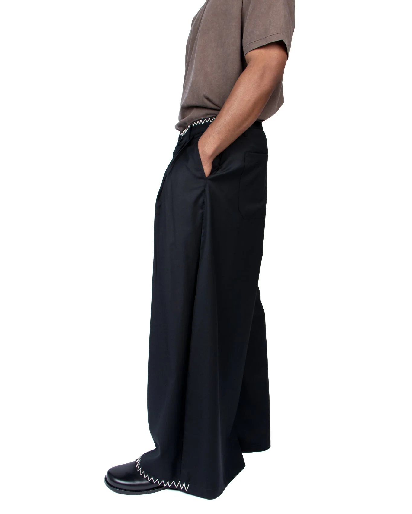 Black Wool Wide Wool Trouser - Image 2