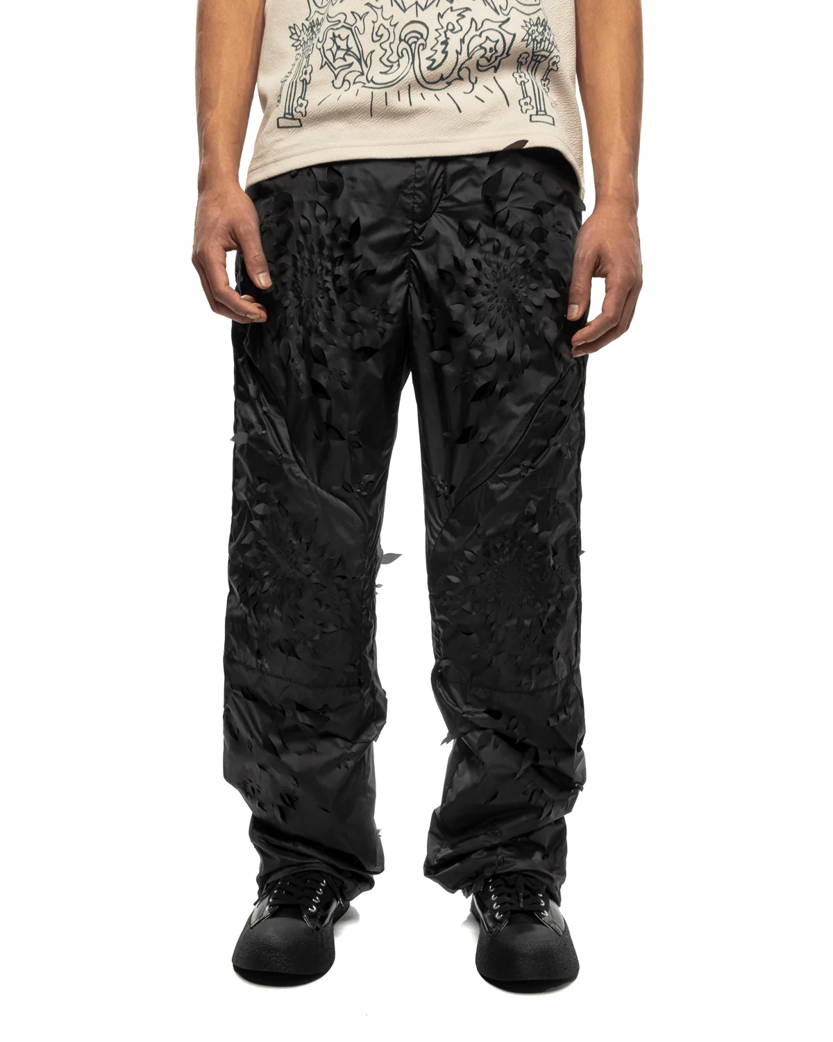 Laser-slashed Petal Trousers Black