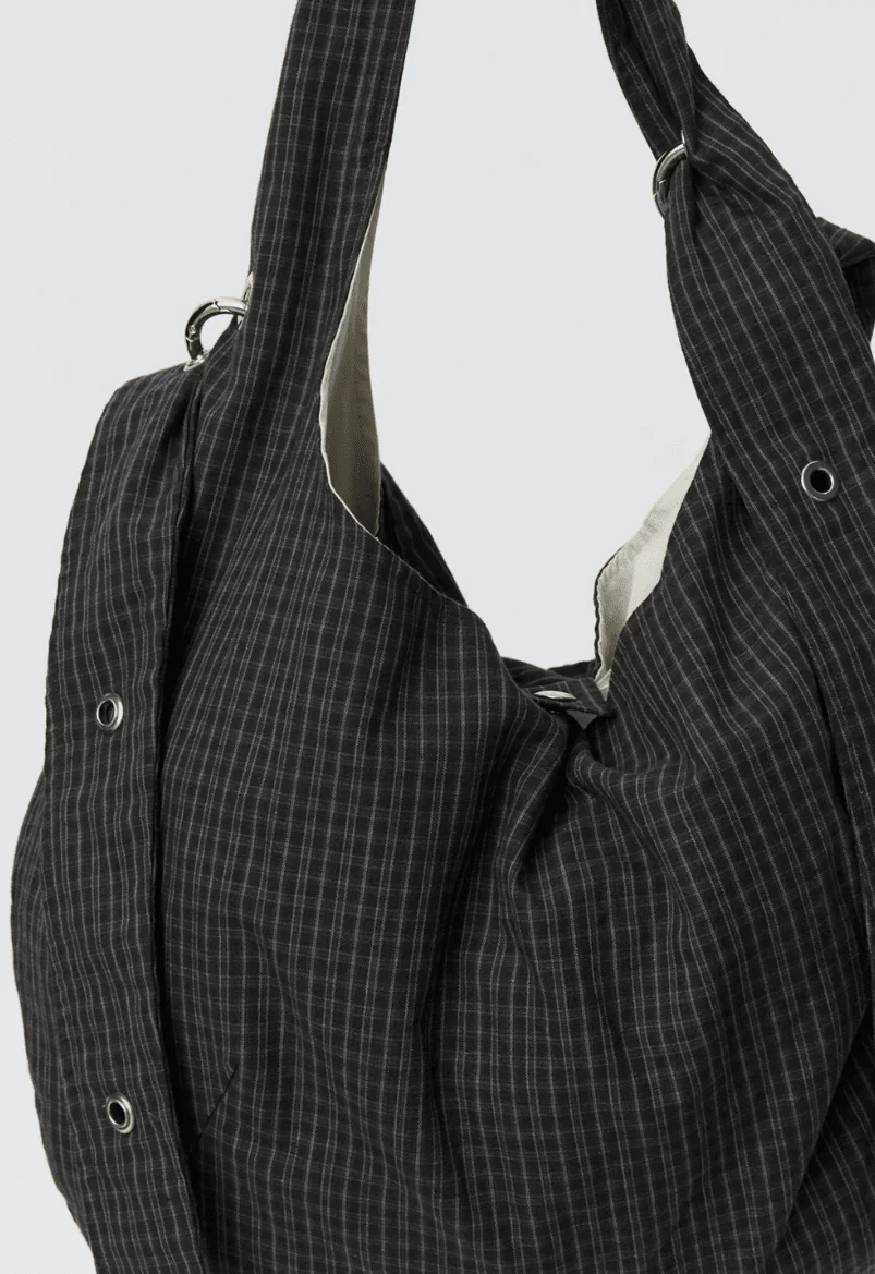 Eyelet Shoulder Bag Dark Linen Check - Image 2