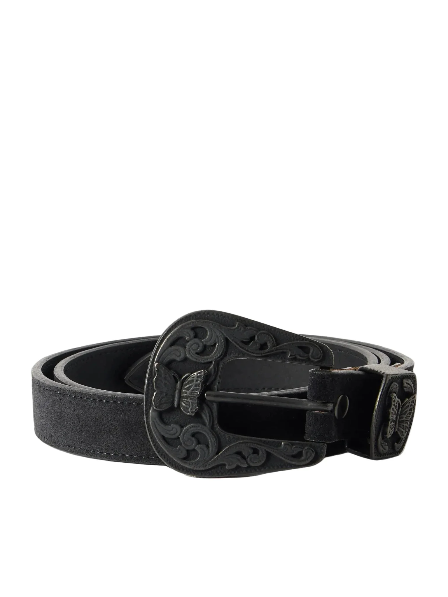 Papillon Western Tip Belt - Black Suede Leather