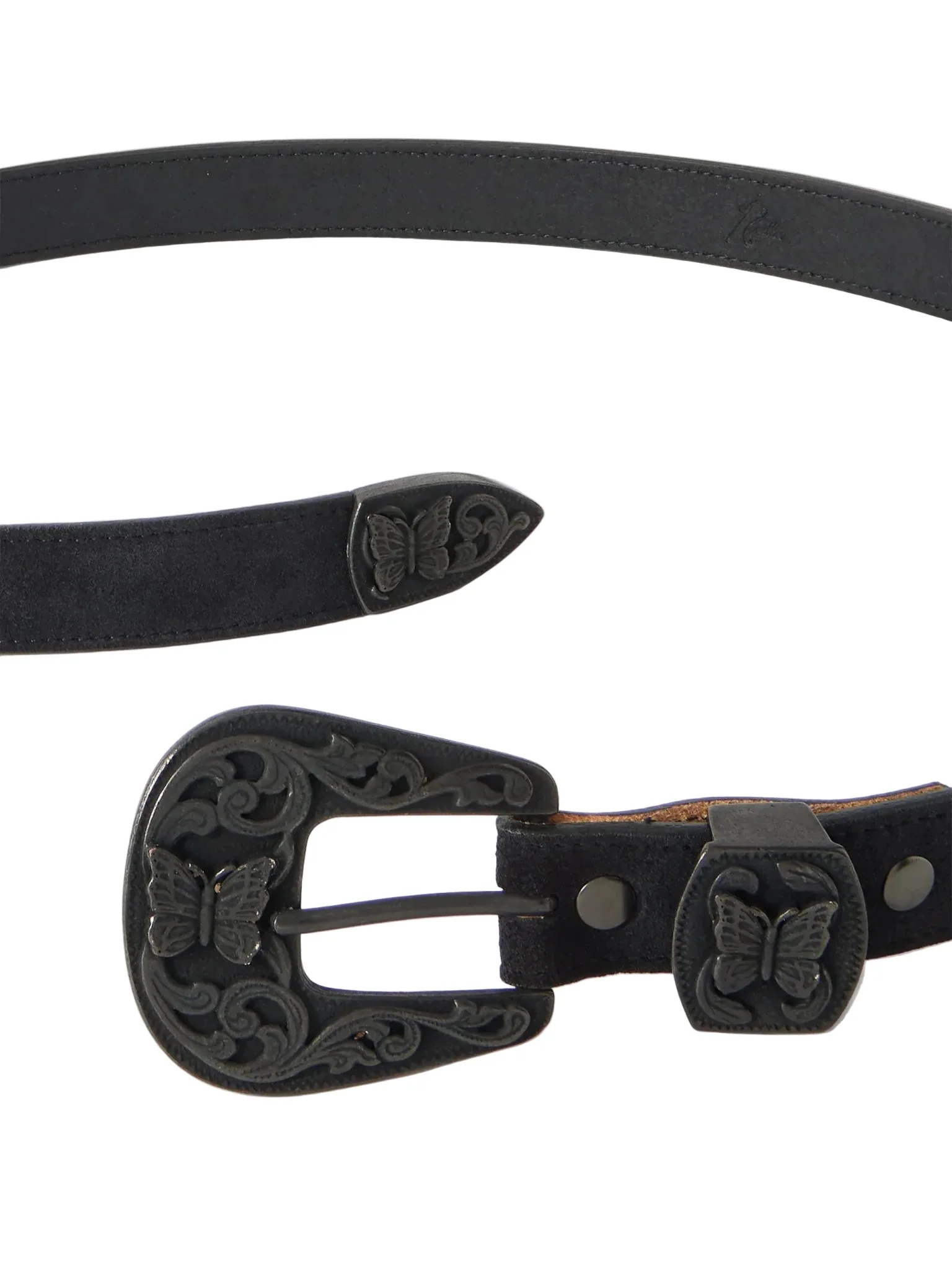 Papillon Western Tip Belt - Black Suede Leather - Image 2