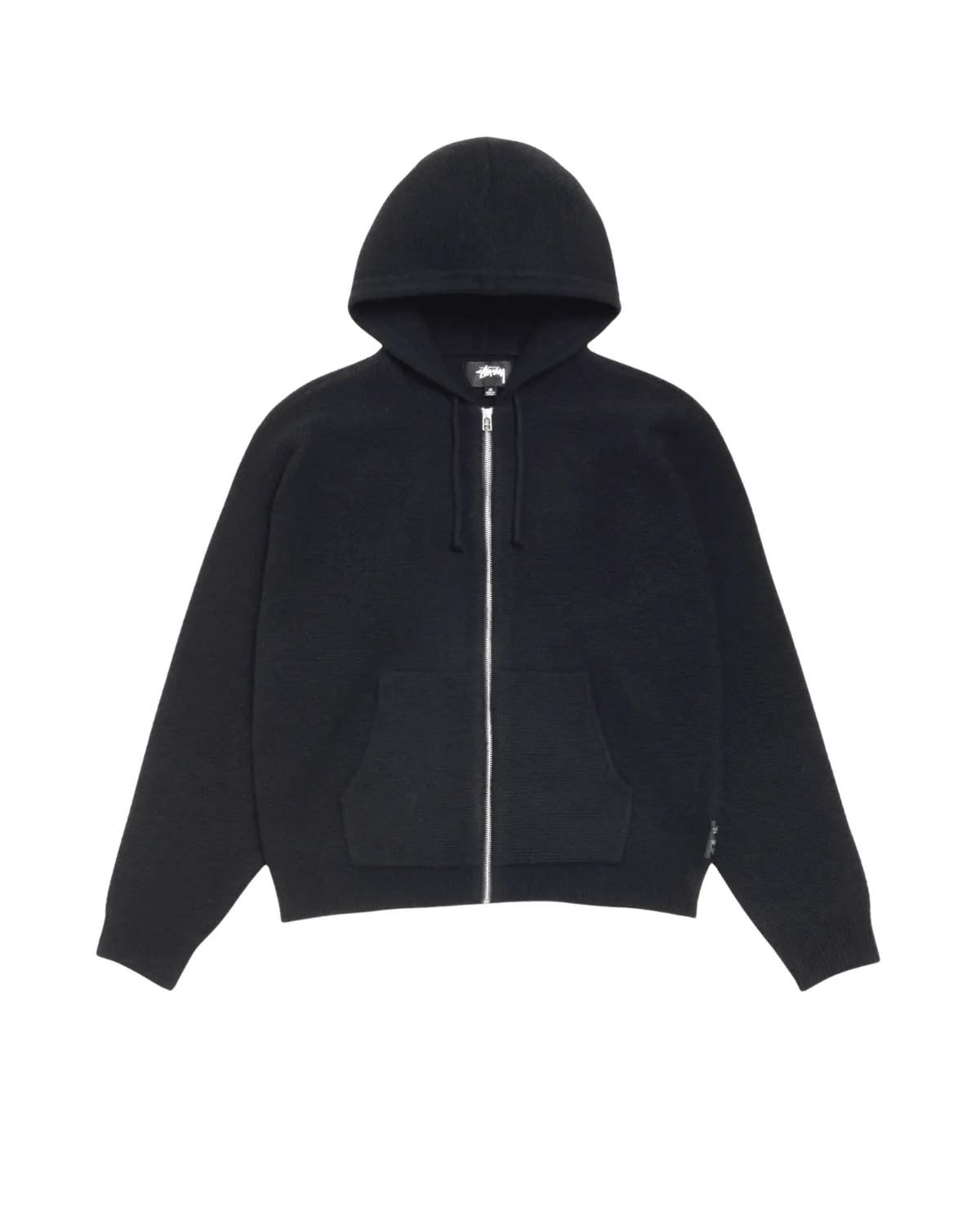 Textured Zip Hooded Sweater Black