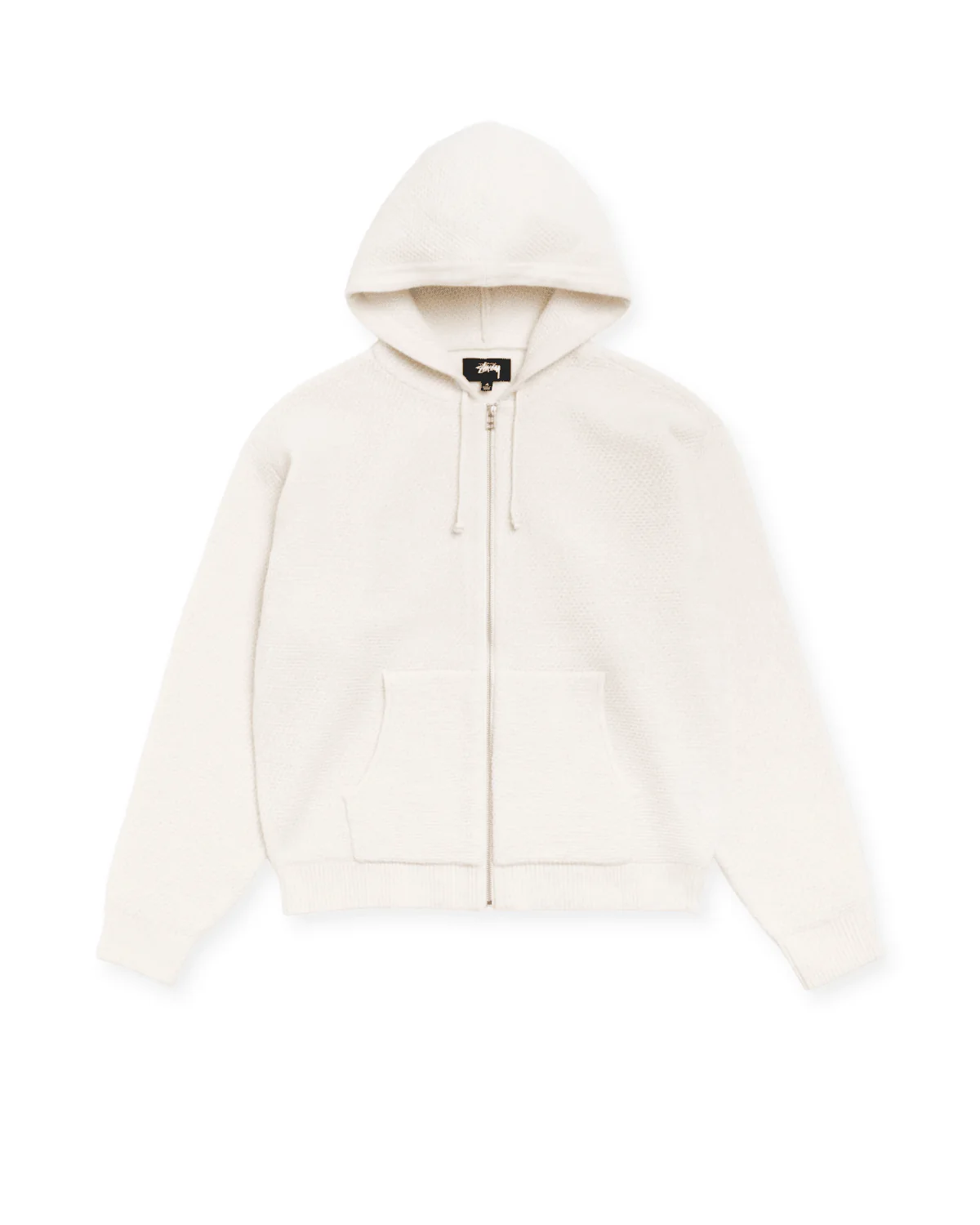 Textured Zip Hooded Sweater Bone